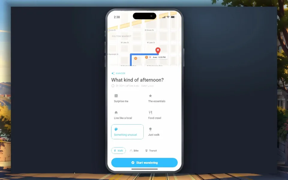 Wander mobile experience shown on an iPhone.